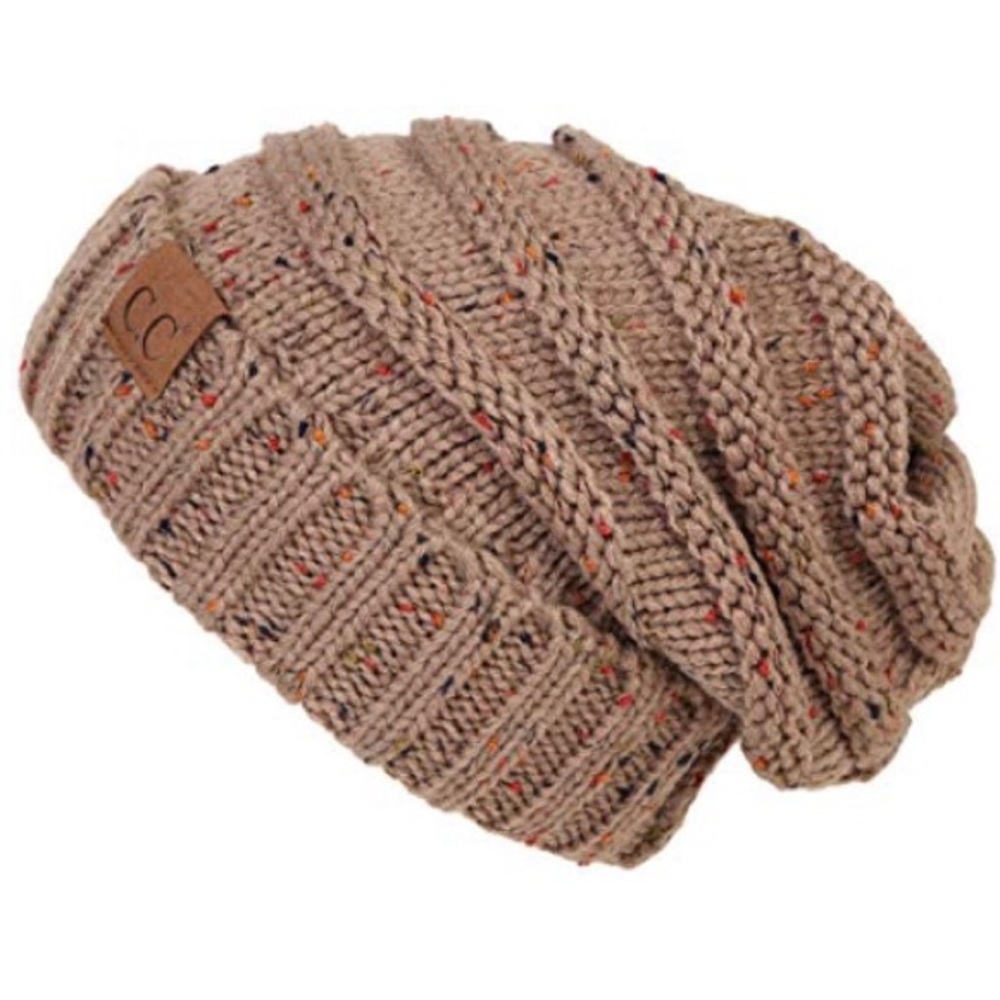 New CC Slouchy Beanie In Flecked Taupe - Picture 3 of 8
